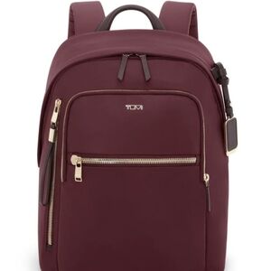 Tumi Women's Backpack in Burgundy with Gold Hardware